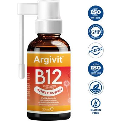 Argivit Active Plus B12 Vitamin (Metilkobalamin, Hidroksikobalamin ve Adenozilkobalamin) Sprey 30 ml