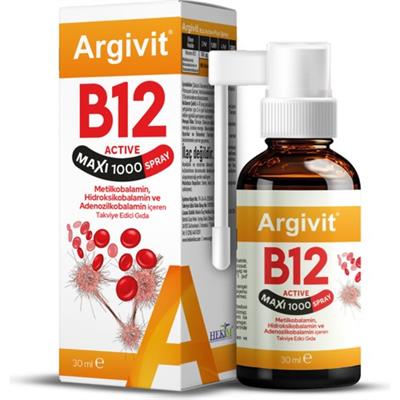 Argivit B12 Active Maxi 1000 Sprey 30 ml (Metilkobalamin, Hidroksikobalamin ve Adenozilkobalamin)
