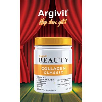 Argivit Beauty Collagen Classic Takviye Edici Gıda (Kolajen, Hyaluronik Asit, Vitamin C, Vitamin E, Biotin, Çinko, Kavun, Üzüm, Kara Mürver) 325 gr