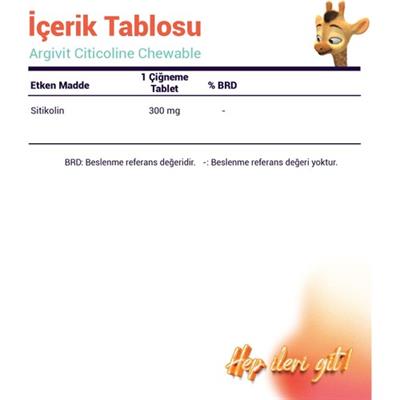 Argivit Citicoline Chewable Sitikolin Içeren Takviye Edici Gıda 30 Tablet