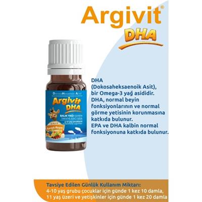 Argivit DHA 10 ml Damla Balık Yağı İçeren Takviye Edici Gıda - Karışık Meyve Aromalı