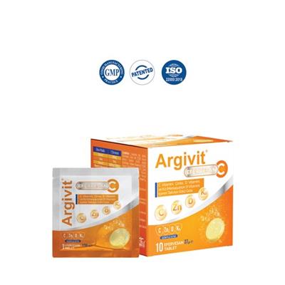 Argivit Efervesan C Tablet C Vitamini, Çinko, D Vitamini ve K2 Vitamini (Menaquinon 7) İçeren 10 Saşe