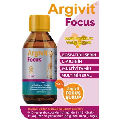 Argivit Focus Fosfotidilserin, L-Arjinin, Multivitamin ve Multimineral İçeren Sıvı 150 ml - Portakal ve Vanilya Aromalı