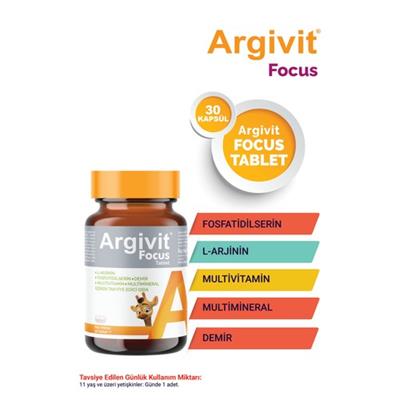 Argivit Focus L-Arjinin, Fosfotidilserin, Demir, Multivitamin ve Multimineral İçeren Tablet 30 Tablet