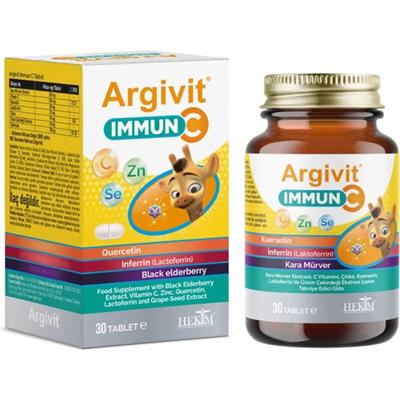 Argivit Immun C Tablet ( Kara Mürver, C Vitamini, Çinko, Kuersetin, Laktoferrin, Üzüm ) 30 Tablet