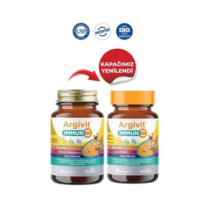 Argivit Immun C Tablet ( Kara Mürver, C Vitamini, Çinko, Kuersetin, Laktoferrin, Üzüm ) 30 Tablet