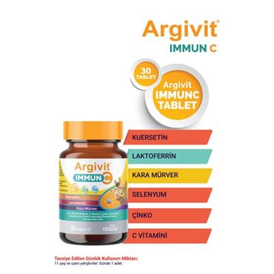 Argivit Immun C Tablet ( Kara Mürver, C Vitamini, Çinko, Kuersetin, Laktoferrin, Üzüm ) 30 Tablet