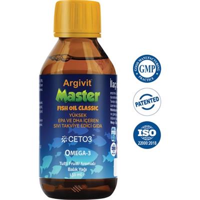 Argivit Master Fish Oil Yüksek Omega-3 (3000mg) İçeren Balık Yağı 150 ml - Tutti Frutti Aromalı