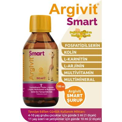 Argivit Smart (Fosfotidilserin, Kolin, L-Karnitin, L-Arjinin, Multivitamin, Multimineral) Şurup 150 ml - Portakal ve Vanilya Aromalı