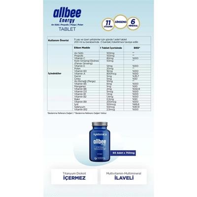 Arı Mucizesi Apidemica Allbee Energy (Arı Sütü, Propolis, Perga, Polen, 11 Vitamin, Ginseng, 6 Mineral)