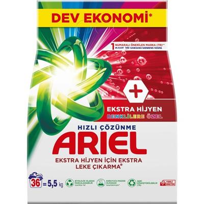 Ariel Toz Çamaşır Deterjanı 5,5 kg - 36 Yıkama, Standart Aroma, Renkli Kıyafetler İçin Özel, Ekstra Hijyen