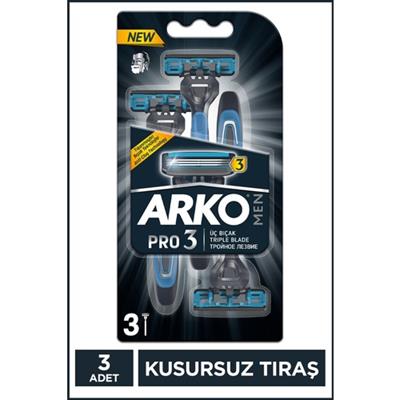 Arko 3 Bıçaklı Tıraş Bıçağı - Krom Kaplama, Oynar Başlık, 3lü Paket, Ergonomik Tasarım, Uzun Ömürlü