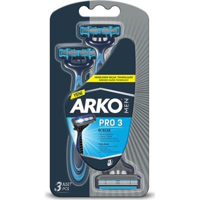 Arko 3 Bıçaklı Tıraş Bıçağı - Krom Kaplama, Oynar Başlık, 3lü Paket, Ergonomik Tasarım, Uzun Ömürlü