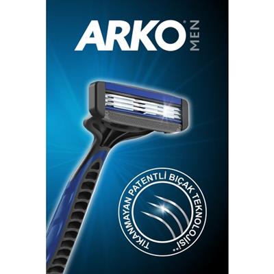 Arko 3 Bıçaklı Tıraş Bıçağı - Krom Kaplama, Oynar Başlık, 3lü Paket, Ergonomik Tasarım, Uzun Ömürlü