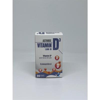 Asthree Vitamin D3 (Kolekalsiferol) İçeren Takviye Edici Gıda (30 Kapsül)