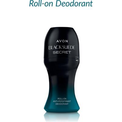 Avon Black Suede Secret Erkek Roll-On Deodorant - Odunsu Amber ve Kırmızı Elma Notalarıyla, Ter Kokusunu Önleyici, 50 ml