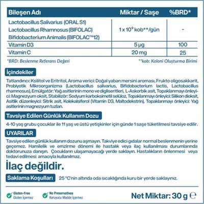 BactoDEX Oral Probiyotik 1 Milyar Suş Vitamin C ve Vitamin D3 Blueberry 30 Saşe