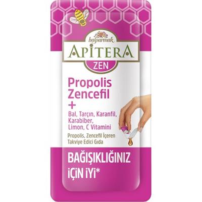 Balparmak Apitera ZEN Doğal Bal, C Vitamini, Çinko, Selenyum, Zencefil, Tarçın, Karanfil, Karabiber, Limon ve Propolis İçeren Takviye Edici 7’li Saşe