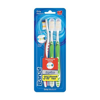 Banat Deep Clean Orta Sert Manuel Diş Fırçası 3lü Paket Derinlemesine Ağız ve Diş Temizliği