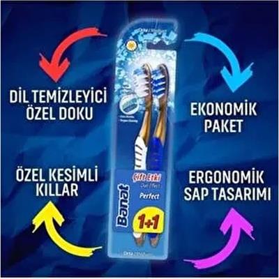 Banat Perfect 1+1 Diş Fırçası Orta Sertlikte 2 Parça Fırça Kıllarıyla