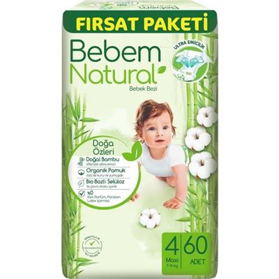 Bebem Bebek Bezi Natural Beden:4 (7-14KG) Maxi 60 Adet Fırsat Pk