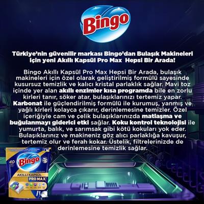 Bingo Akıllı Kapsül Pro Max Bulaşık Makinesi Deterjanı Tableti 40lı