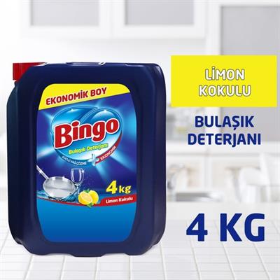 Bingo Elde Yıkama Sıvı Bulaşık Deterjanı 4 kg Limon Kokulu Fosfatsız Çevre Dostu Büyük Boy Şişe