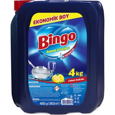 Bingo Elde Yıkama Sıvı Bulaşık Deterjanı 4 kg Limon Kokulu Fosfatsız Çevre Dostu Büyük Boy Şişe