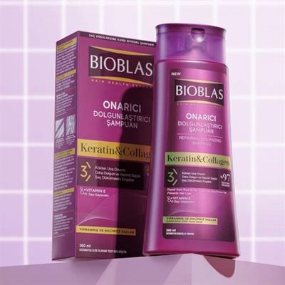 Bioblas Hacim Artırıcı Şampuan - İnce Telli Saçlar İçin Sülfatsız Kolajen ve Keratin Formülü, 360 ml, Bitkisel ve Paraben İçermez