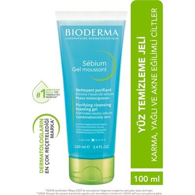Bioderma Sebium Çinko İçerikli Arındırıcı Yüz Temizleme Jeli 100 ml – Karma ve Yağlı Ciltler için Akne ve Siyah Nokta Karşıtı