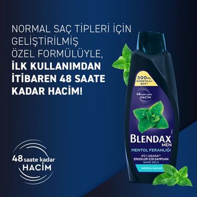 Blendax Erkekler İçin Mentol Ferahlığı Nane Özlü Şampuan 500 ml Normal Saçlar İçin