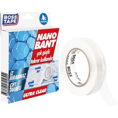 Boss Tape Nano Bant 3 Metre Çok Güçlü Çift Taraflı Şeffaf Yıkanabilir En:19mm