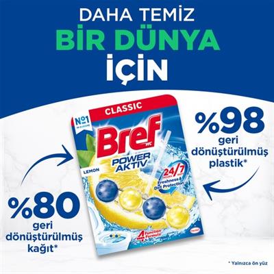 Bref WC Power Active LimonKir & Kireç Önleyici & Koku Giderici Katı 2li Klozet Temizleme Topu