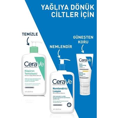 CeraVe Köpüren Temizleyici Jel - Yağlı ve Normal Ciltler İçin, Hyaluronik Asit ve Seramid ile Zenginleştirilmiştir, 473 ml