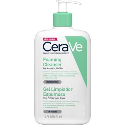 CeraVe Köpüren Temizleyici Jel - Yağlı ve Normal Ciltler İçin, Hyaluronik Asit ve Seramid ile Zenginleştirilmiştir, 473 ml