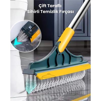 Chefplast Plastic Çift Taraflı Temizleme Fırçası Zemin Fırçalayın Sihirli Süpürge V-Şekli ve Çekçek ile Çift Fırçalı