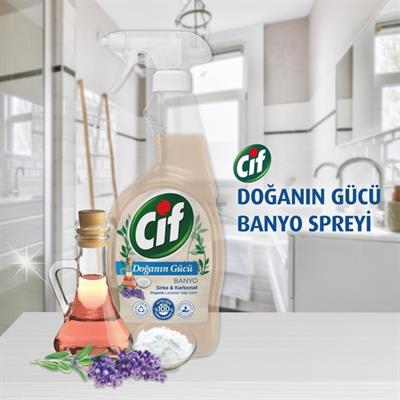 Cif Doğanın Gücü Sprey Temizleyici Banyo İçin Sirke Karbonat Organik Lavanta Yağı İçerir 750 ml