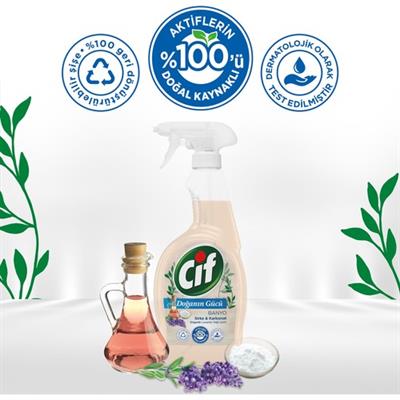 Cif Doğanın Gücü Sprey Temizleyici Banyo İçin Sirke Karbonat Organik Lavanta Yağı İçerir 750 ml