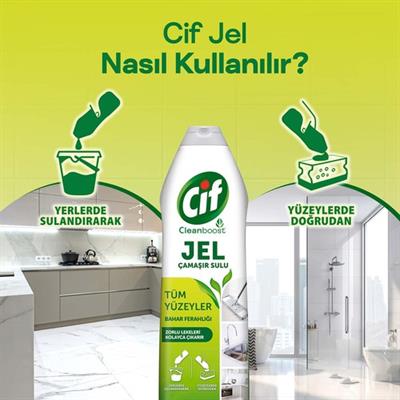 Cif Jel Yüzey Temizleyici Tüm Yüzeyler İçin Çamaşır Suyu Katkılı Bahar Ferahlığı 750 ML