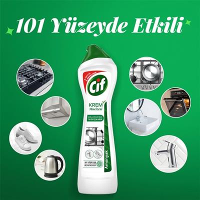 Cif Krem Yüzey Temizleyici Amonyaklı Yağ ve Kireç Sökücü Leke Çıkarıcı 500 ML