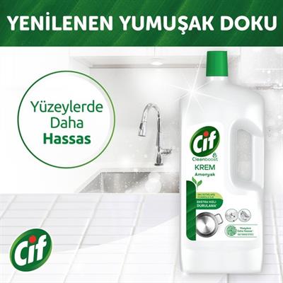 Cif Krem Yüzey Temizleyici Amonyaklı Yağ ve Kireç Sökücü Leke Çıkarıcı 1500 ML