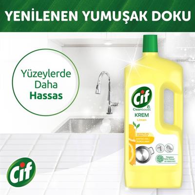 Cif Krem Yüzey Temizleyici Limon Kokulu Yağ ve Kireç Sökücü Leke Çıkarıcı 1500 ML