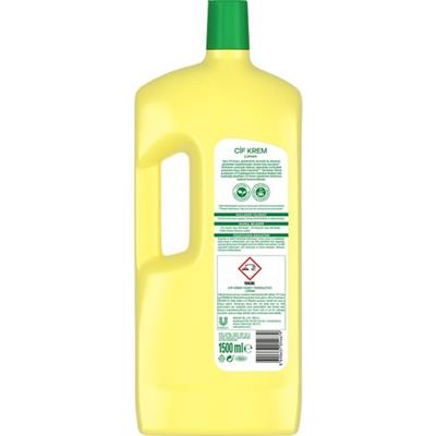 Cif Krem Yüzey Temizleyici Limon Kokulu Yağ ve Kireç Sökücü Leke Çıkarıcı 1500 ML