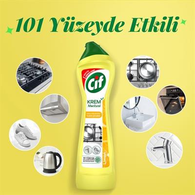 Cif Krem Yüzey Temizleyici Limon Kokulu Yağ ve Kireç Sökücü Leke Çıkarıcı 500 ML