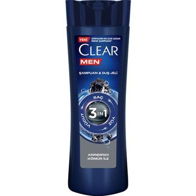 Clear Men 3 in 1 Şampuan & Duş Jeli Arındırıcı Kömür Saç Yüz Vücut İçin 350 ml