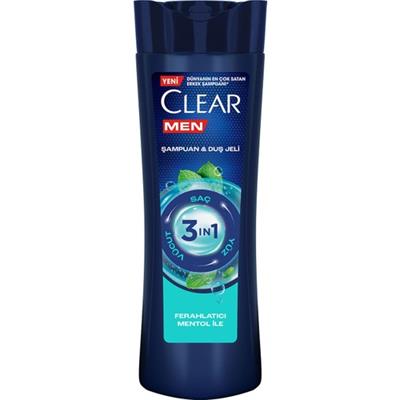 Clear Men 3 in 1 Şampuan & Duş Jeli Ferahlatıcı Mentol Saç Yüz Vücut İçin 350 ml
