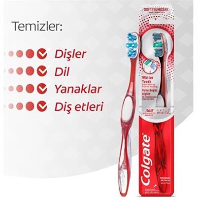 Colgate 360 Gelişmiş Optik Beyaz Yumuşak Diş Fırçası Spiral Parlatıcı Kılllarla 1 Adet