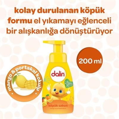 Dalin Bebek Köpük Sabunu 200 ml Mango Portakal Aromalı Hafif Şişe Tüm Yaşlara Uygun