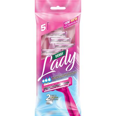 Derby Lady 2 Bıçaklı, Oynar Başlıklı, E Vitaminli ve Kayganlaştırıcı Bantlı Kadın Tıraş Bıçağı - 5li Paket