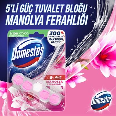 Domestos WC Blok 5li Güç Tuvalet Bloğu Manolya Ferahlığı Maksimum Hijyen 50 G